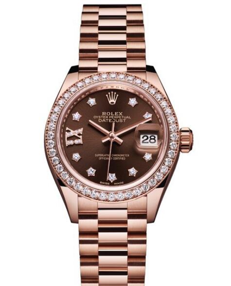Replica Rolex Watch Women Oyster Perpetual Lady-Datejust 28 279135 RBR – 83345 Everose Gold - Diamonds - Chocolate Dial - Everose Gold Bracelet